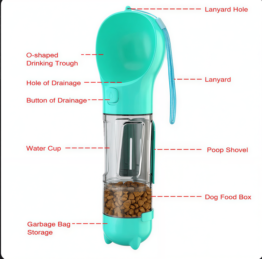 3-in-1 Dog Water Bottle & Food Dispenser – Portable, Leak-Proof Travel Bowl